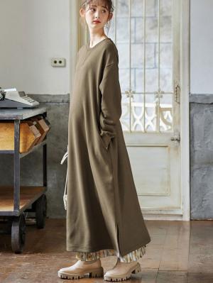 【授乳口付】【極暖】裏シャギーあったかワイドマキシワンピース