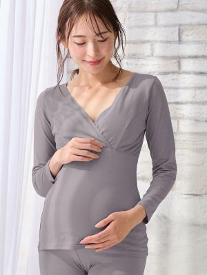 吸湿発熱 綿混防寒9分袖マタニティ・授乳インナー