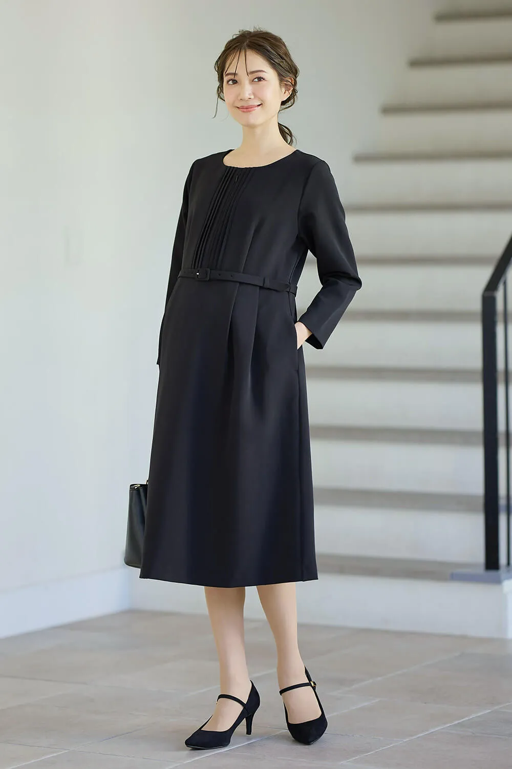 ストレッチサイドタックフレアワンピース