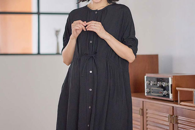 ウエストギャザー半袖ワンピース