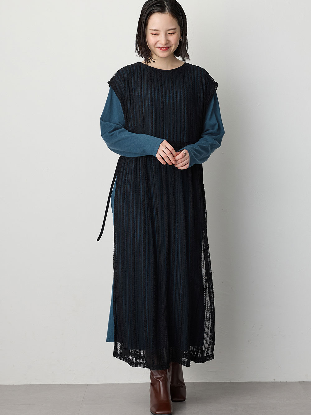 レースワンピース×ニットソーワンピースセット マタニティ・授乳服