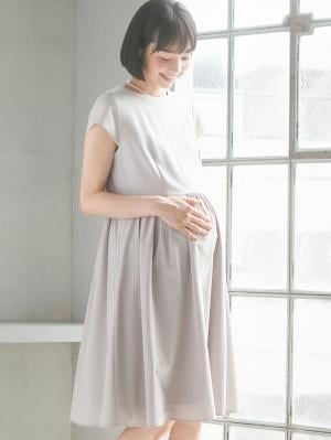 異素材切り替えギャザーワンピース マタニティ・授乳服【出産後も長く使える】 | マタニティ ワンピース(品番：21388) ｜マタニティウェア・授乳服通販｜  エンジェリーベ 公式